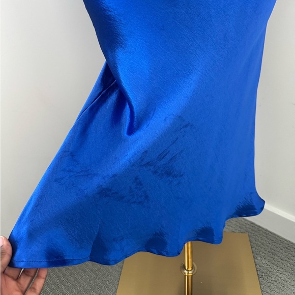 Blue Satin Maxi Dress with Cowl Neckline & Spaghetti Straps - Picture 6 of 13